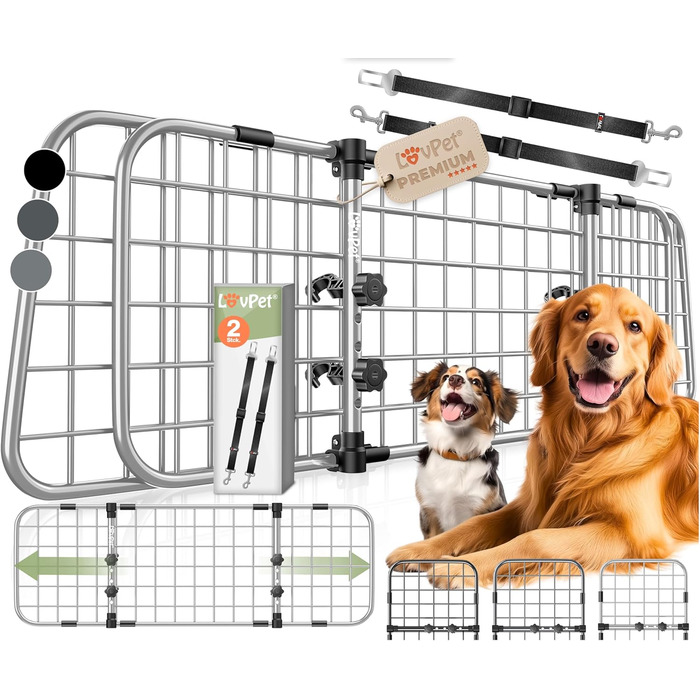 Автомобільне захисне ґрати для собак, універсальні, регульовані, сірий колір, з кріпленнями для собак