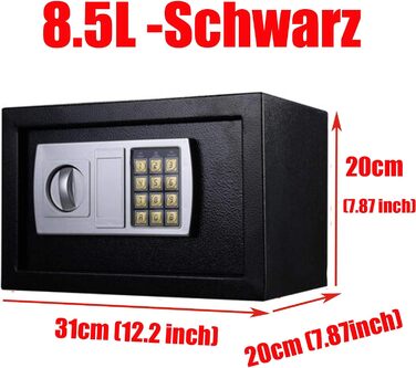 Сейф Tresor з двобічним замком, сталева конструкція, електронний замок та 2 ключі. Підходить для зберігання грошей, ювелірних виробів та цінностей. Об'єм 8.5л, чорний колір