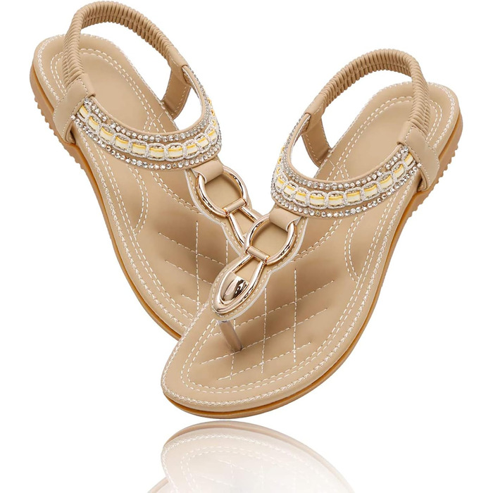 Босоніжки жіночі ZOEREA плоскі літні богемні сандалі шльопанці пляжні розм. 36-44 EU бежеві