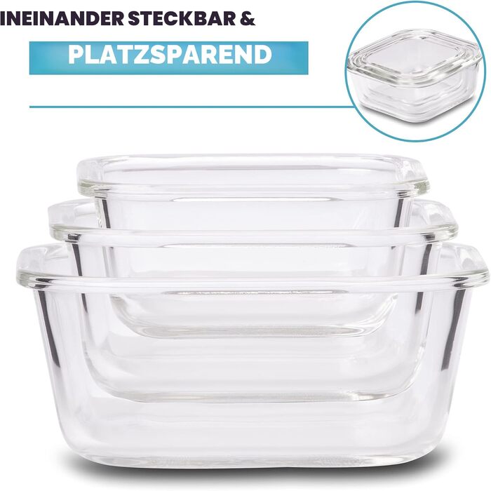 Контейнери для харчування Igluu, скляні, 3 шт. (400/650/950 мл) - BPA-free, мікрохвильова піч, духовка, морозилка, посудомийна машина, герметичні, жаростійке боросилікатне скло