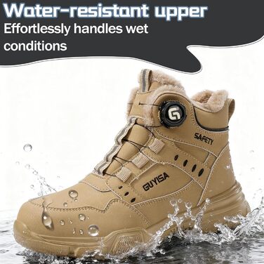 Черевики робочі зимові чоловічі/жіночі, зимові захисні черевики з підкладкою, водонепроникні, черевики безпеки зі сталевим підноском, антиковзкі, теплі, з швидкою застібкою, самозатягування, 36-46 EU, бронзові, 45 EU