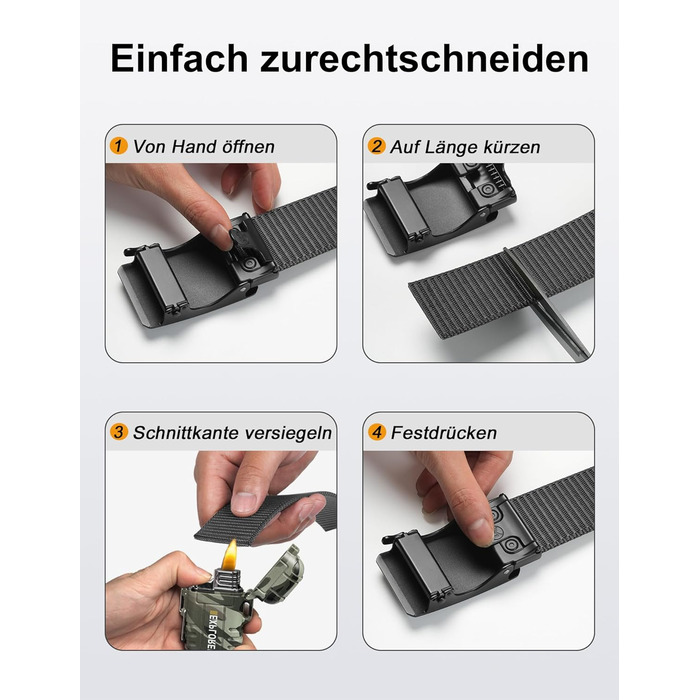 Чоловічий ремінь JUKMO Automatik з нейлону, ширина 3,8 см, з регулюванням, розмір M (91-105 см), довжина 125 см, сірий