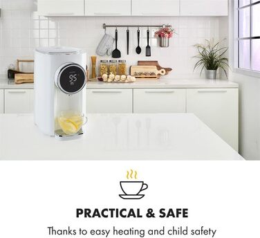 Klarstein Hot Spring Plus Hot Water Dispenser, Water Tank: 5 Liters, Large LCD Display, Temperatures: 45-95 °C, Stainless Steel Water Tank, Dry-Run & Overheat Protection, Child Lock, (White)