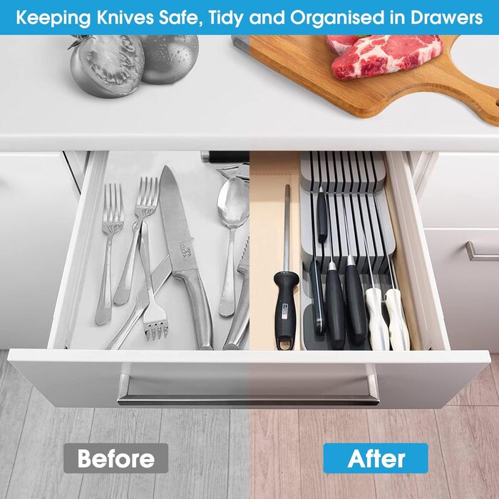 Органайзер для ножів у шухляду двоярусний, на 9 ножів, сірий - безпечне та компактне зберігання