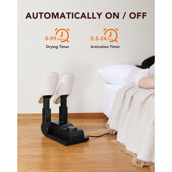 FORLIM Shoe Dryer Adjustable Temperature, with 24-Hour Delay Timer, Portable Glove Dryer and Boot Warmer, Automatic Shut-Off Timer, Foldable Design