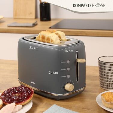 Тостер Briebe Nordic Set з водоваркою 1.7л, 2 відділення, 6 режимів підсмажування, сірий, BPA-free