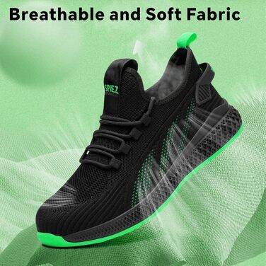 Захисні черевики SPIEZ Unisex з металевим носком, антипрокольні, легкі робочі кросівки для жінок та чоловіків, дихаючі, модні, чорно-зелені, 44 EU