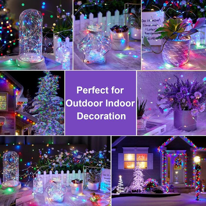 LED гірлянда світлодіодна, 23м, 200 LED, на батарейках, з таймером, 8 режимів, для дому та саду, на Різдво, весілля, Хелловін, свята, декор (1 шт, холодне біле світло)