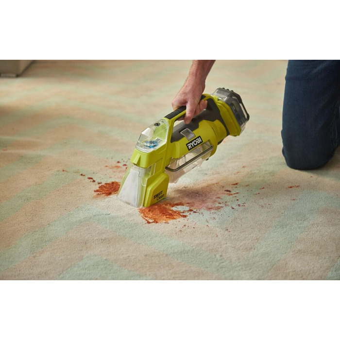 RYOBI 18V ONE+ Акумуляторний Текстильний Очищувач Pro: Потужне Видалення Плям, 2-в-1 Мийна Щітка, Dual-Tank, для Дому та Автомобіля (RDC18-0)