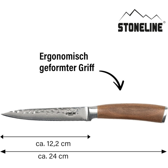 Ніж кухарський STONELINE Hammerschlag Damast з дамаської сталі 20 см, професійний, з ручкою з горіха та нержавіючої сталі