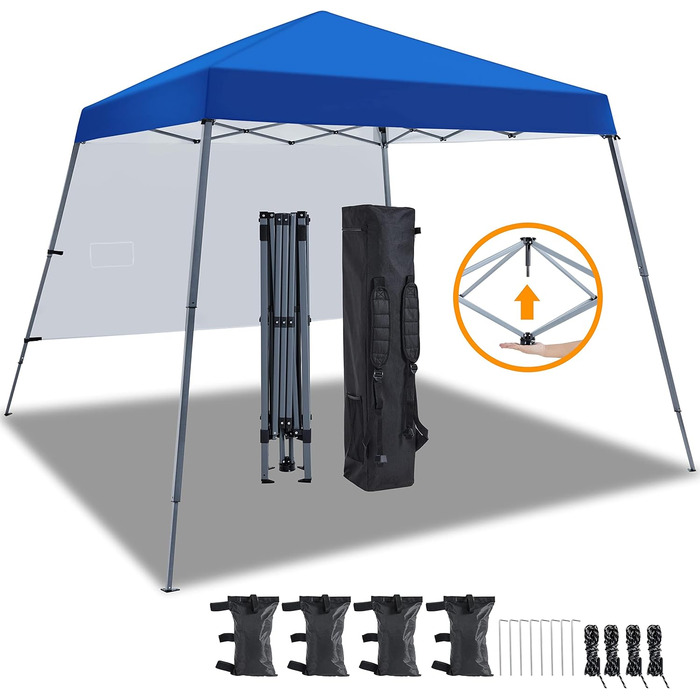 Yaheetech 3x3m Pop-Up Gazebo, Folding Canopy, Waterproof with 1 Side Wall, One Push Garden Gazebo with Carry Bag, UV Protection, Foldable Tent for Camping, Festivals, Parties, Blue
