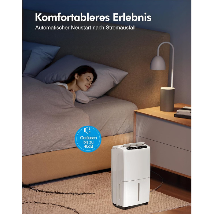 Електричний осушувач повітря 12л, тихий осушувач для дому з функцією сушіння білизни, Smart-режим, автоматичне регулювання вологості, 1м шланг, 24H таймер, для квартири до 120 м², гарантія 10 років