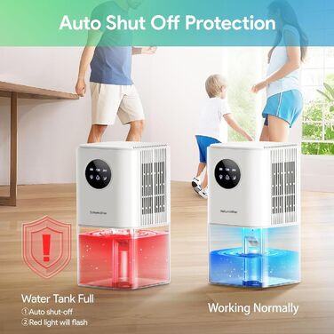 Електричний осушувач повітря для дому PKBOSS 1700ml - тихий, компактний, з нічним світлом та таймером для спальні, ванної кімнати, кухні. Захист від цвілі, білий