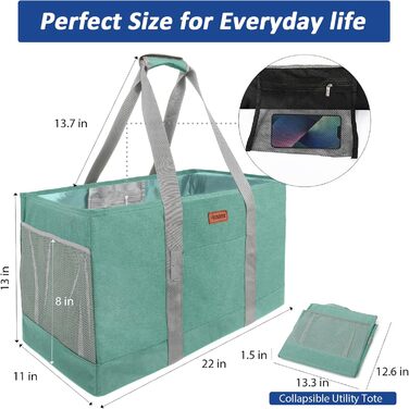 MHOMER Reusable Upright Grocery Bags - Extra Waterproof Large Tote Bag with Reinforced Bottom, Foldable Shopping Bags (Green)