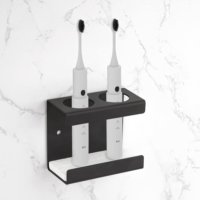 Настінна електрична підставка для зубних щіток, 4 слоти, з мискою з діатоміту, сумісна з AquaSonic, Kingheroes, Oral-B (Чорний)