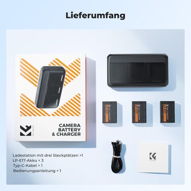 Комплект акумуляторів K&F CONCEPT LP-E17 1250mAh (3 шт.) з LED PD зарядним пристроєм швидкої зарядки 20W