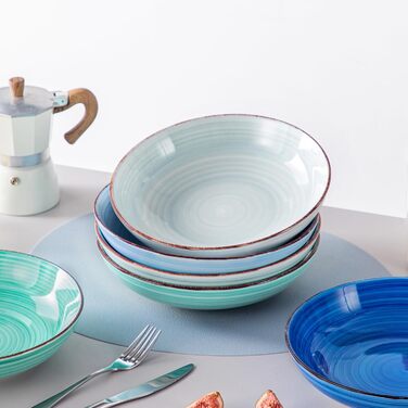 Набір Suppenteller Vancasso Bonita (6 шт.) з кераміки: тарілки для супу, пасти, спагеті, рамену, салатів, універсальні (1.4 л, блакитні)