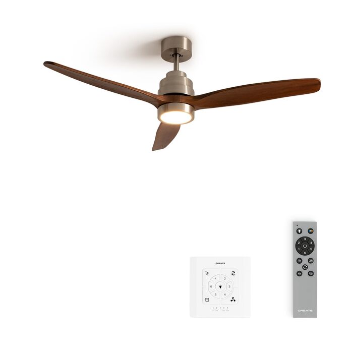 Вентилятор стельовий Windstylance Natural Wood з підсвічуванням, Wi-Fi, дистанційним керуванням, 40W, Ø132 см, 6 швидкостей, таймер, DC-двигун, літньо-зимовий режим (дерев'яні лопаті, з підсвічуванням + вимикач)