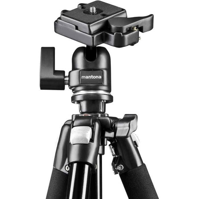 Штатив Mantona Basic Scout - 90 x 90 x 615 мм, вантажопідйомність 5 кг, з кульковою головкою, для камер, з водяною рівнем, алюміній, середньою міцною колоною