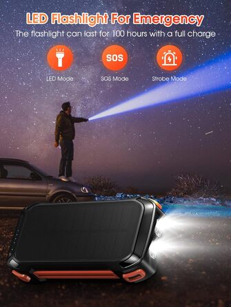 Портативний акумулятор 26800mAh з 4 кабелями: 30W USB-C, швидка зарядка, 7 виходів, SOS ліхтарик, для телефонів та планшетів (Чорний)