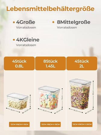 Набір контейнерів для зберігання FOHERE 16 шт. (2л, 1.45л, 0.8л) з кришкою, BPA-free, для кухні, з етикетками