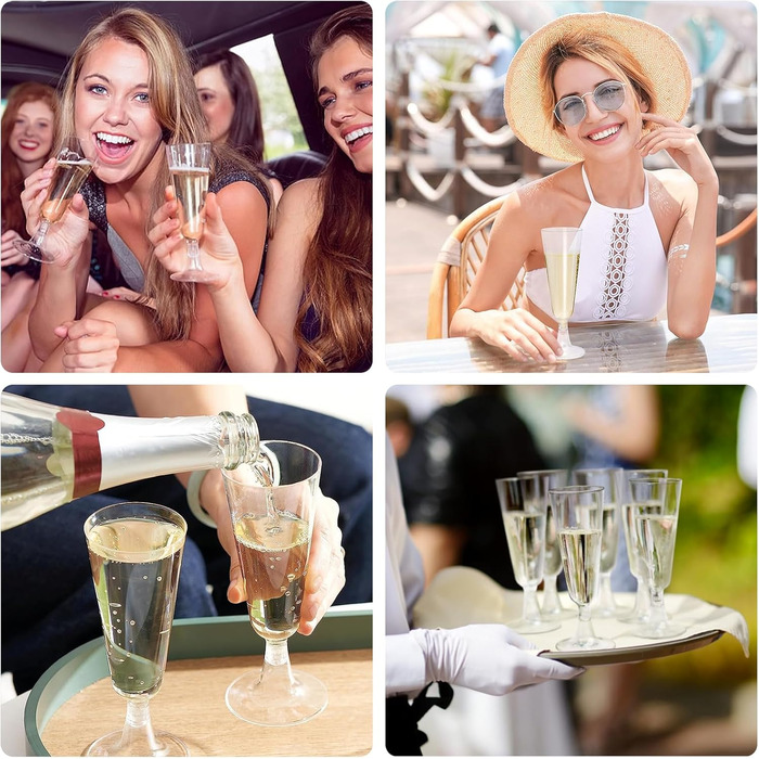 Сектанські келихи з пластику, 60 шт. - Прозорі келихи для шампанського, 160 мл. Ідеальні для вечірок та свят