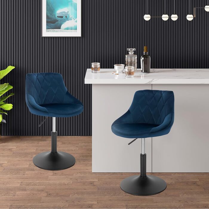 WOLTU Adjustable Swivel Bar Stool with Backrest - Dark Green Velvet Padded Chair