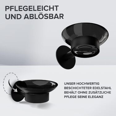 ovimar Soap Dish Netherlands | with wall mounting bracket | stainless steel | black | drill-free | removable glass for the bathroom or kitchen as a soap holder for storage