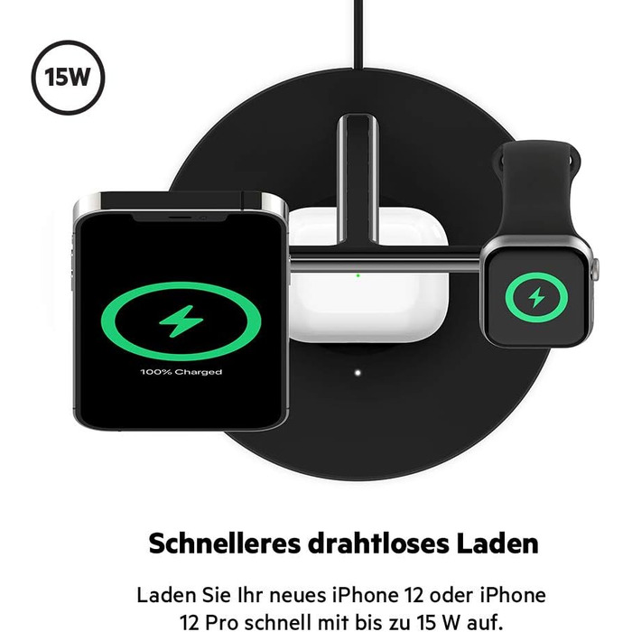 Belkin BoostCharge PRO 3-в-1 Бездротове зарядне пристрої MagSafe для iPhone 13, Apple Watch та AirPods (чорний)
