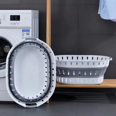 Набір з 2 складаних кошиків для білизни König Design, 36 л, міцний, компактний, 60x43,5x23 см, сірий/білий — багатофункціональний контейнер для зберігання