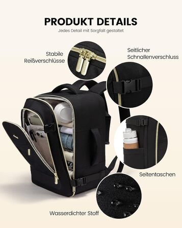 Рюкзак для ручної поклажі LOVEVOOK 45x36x20, 32L, чорний. Підходить для Ryanair, Eurowings, Wizz Air. З антикрадіжною кишенею.