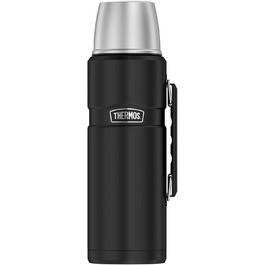 THERMOS STAINLESS KING Thermos flask black matte 1.20L - Stainless steel, absolutely leak-proof, with drinking cup and handle, 12h hot & 24h cold, dishwasher safe, BPA-free