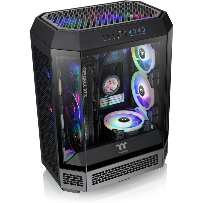 Корпус ПК Thermaltake The Tower 600 ATX Mid-Tower, чорний: скляний дизайн, USB-C, підтримка радіаторів 420/360мм