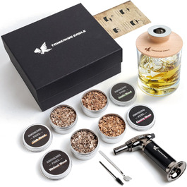 Набір для копчення коктейлів з факелом та дерев'яними стружками для віскі, бурбону, коктейлів, вина, сиру, салату та м'яса