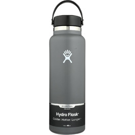 HYDRO FLASK - 1180ml (40oz) Water Bottle - Insulated Stainless Steel Water Bottle - Sport Bottle with Leakproof Flex Cap Lid & Strap - Dishwasher Safe Thermos Bottle - Wide Mouth Opening - (Stone, 1183 ml)