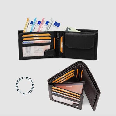 KRONIFY Leather Wallet for Men - Real Leather Wallet for Men - RFID Protection - Crossbody Style - Men's Wallet with Coin Pocket - 13 Card Slots - Wallet for Men - Elegant Box - Carbon