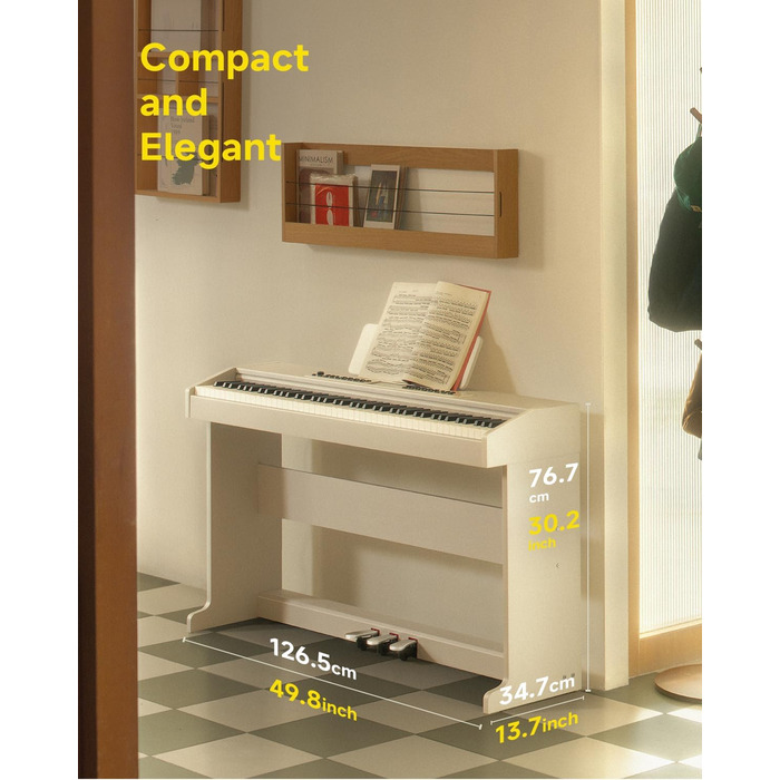 Цифрове піаніно Donner DDP-95 для початківців з 88 важними клавішами, бездротове підключення, LCD дисплей, 610 тембрів, 600 ритмів, 3 навчальні режими, біле