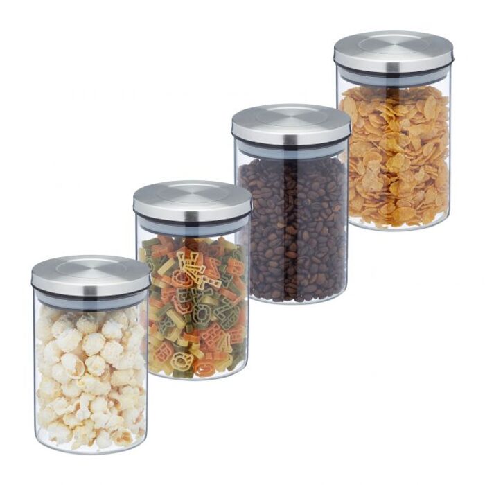 Relaxdays Storage Jars, Set of 4, each 750 ml