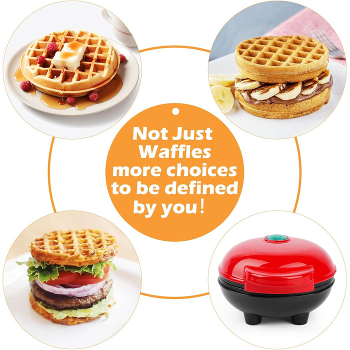Міні вафельниця для приготування бельгійських вафель, діаметр 10 см, 220V, 350W, червона