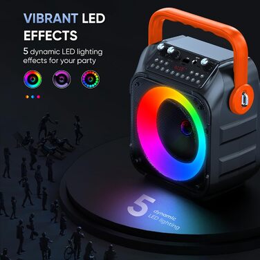 Wowstar Караоке Машина з 2 Бездротовими Мікрофонами, Портативна Bluetooth Колонка з Світловим Ефектом, Підтримка TF/USB, FM, Запис, AUX, TWS для Вечірок, Днів Народження (Помаранчевий)