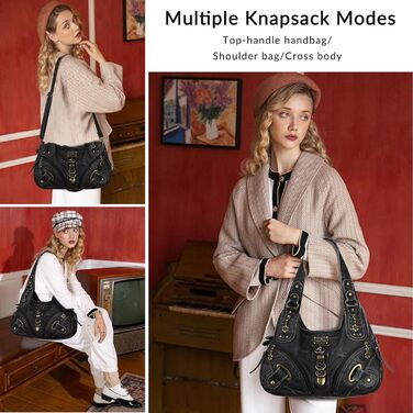 Сумка жіноча Angel Kiss Hobo через плече з PU шкіри, чорна (801) - багато відділень