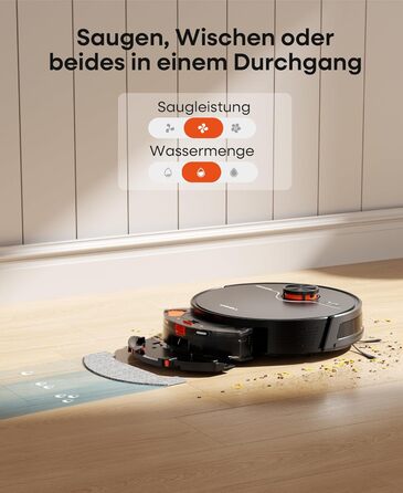 Робот-пилосос з функцією миття 7000Pa, з базою самостійної очистки 3.5L, час роботи 180 хв, LiDAR навігація, для прибирання шерсті тварин, килимів та твердих підлог, керування через додаток, чорний