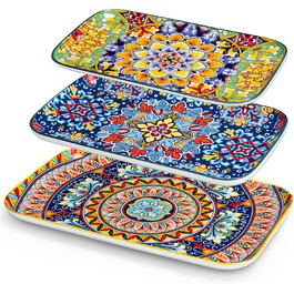 Vancasso Porcelain Serving Platter Set, SIMI Rectangular Plate Set, Bohemian Dinner Plates, Cake Plates, Dessert Plates, Breakfast Plates, 3 Sizes Serving Platters