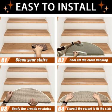 Qingbei Rina 22x65cm Non-Slip Stair Treads - 15 Piece Set - Adhesive Wood Step Mats for Indoor Safety & Floor Protection (Beige)