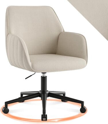 Офісний стілець для дому та офісу до 136 кг, обертовий, оксамитовий, з підлокітниками та колесами, ергономічний, білий. Стільчик для макіяжу, регульована висота.