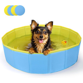 Nobleza Hundepool for Large & Small Dogs, Foldable Dog Splash Pool, Sturdy Dog Bathtub, Swimming Pool for Cats, 80 * 20cm, S, (80*20cm, Blue & Yellow)