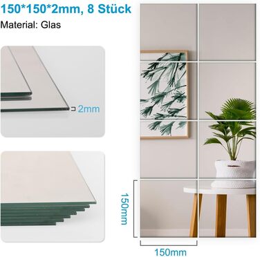 Дзеркальна плитка самоклеюча 15x15 см - 16 шт. для декору стін, ванної кімнати, шафи, вітальні, спальні