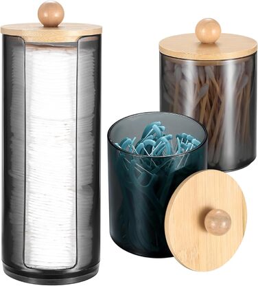 Організатор для косметики Gomoeny: 3 тримачі для ватних паличок, скляні баночки для ванної кімнати, для ватних паличок, ватного диска, макіяжу, спонжів, пінцетів