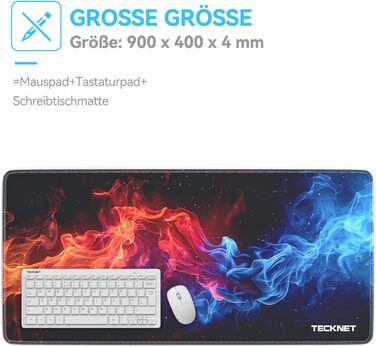 TECKNET XXL килимок для миші Speed Gaming, 900x400 мм, чорний, для геймерів, вологостійкий, з покращеною поверхнею для точності та швидкості, антиковзаюча гумова основа (дизайн 