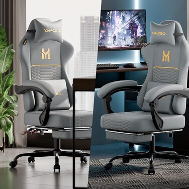 Геймерське крісло Ergonomisch з підлокітниками, підставкою для ніг, подушкою для попереку та голови, регульованою висотою, оббивка PU, сірий колір P-grey